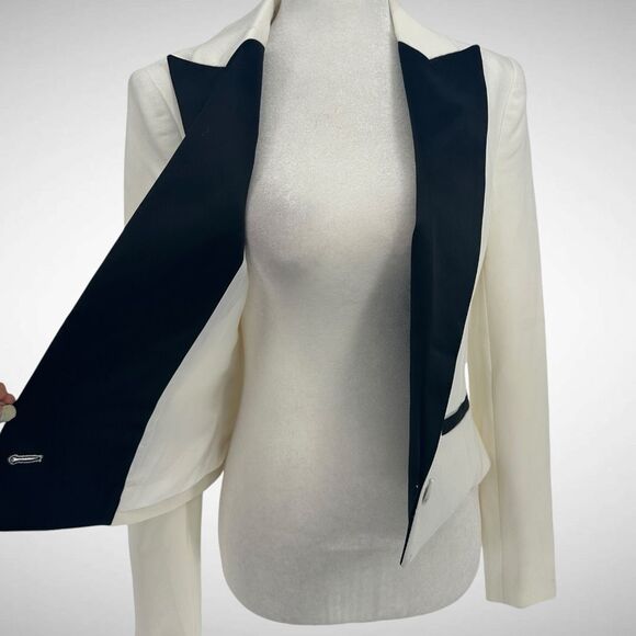 L’AGENCE Scarlet White Colorblock Tuxedo Crop Blazer Jacket Size 2 Satin Lapel - Picture 6 of 13